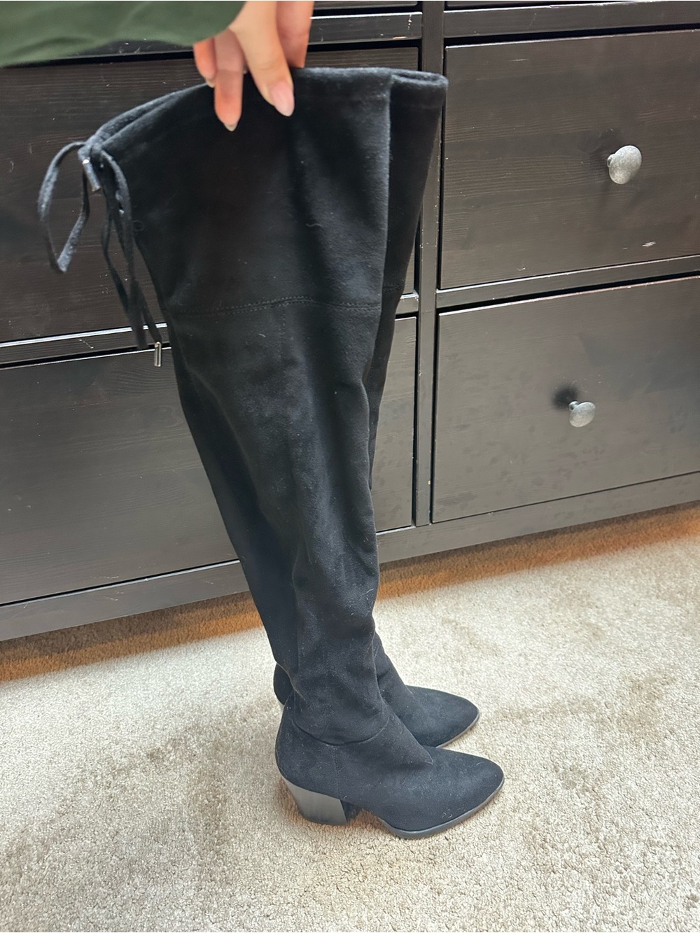 Women's Black Over-the-Knee Suede Block Heel Boots Marc fisher size 5